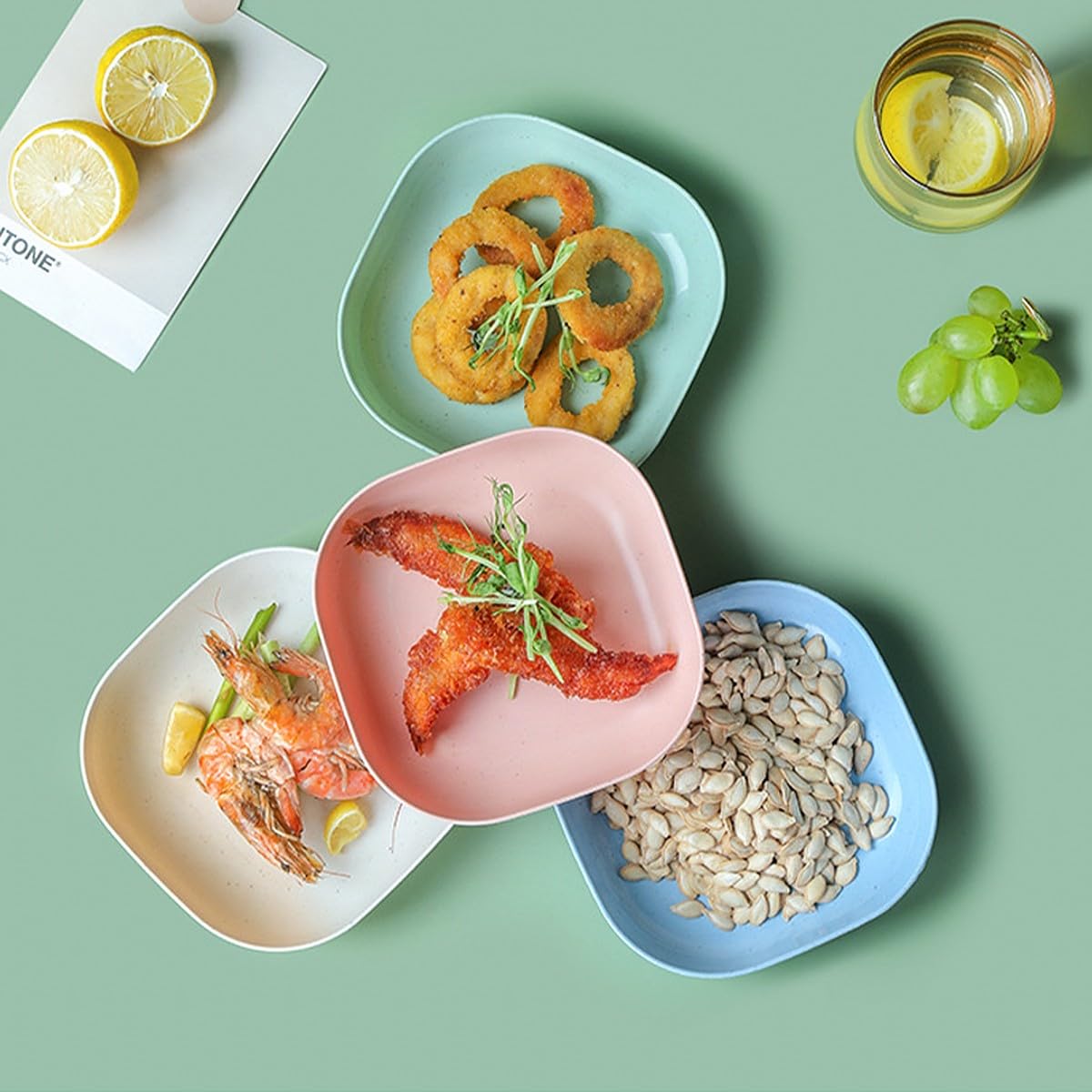 Wolpin Square Plastic Dinner Plate Set (Set Of 10 Pcs) Colorful Snacks Plate/Breakfast Plate With Stand